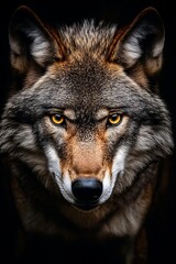Obraz premium A close up of a wolf's face with yellow eyes