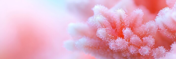  A tight shot of a pink blossom against a pastel backdrop comprised of blue and pink hues The upper portion of the flower is softly blurred
