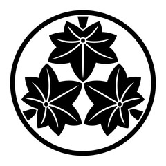 糸輪に三つ紅葉（いとわにみつもみじ）。楓の葉をモチーフにした日本の家紋のベクターアイコンイラスト。 © nekokawaodori