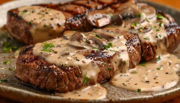Steak with Bourbon Garlic Cream Sauce
