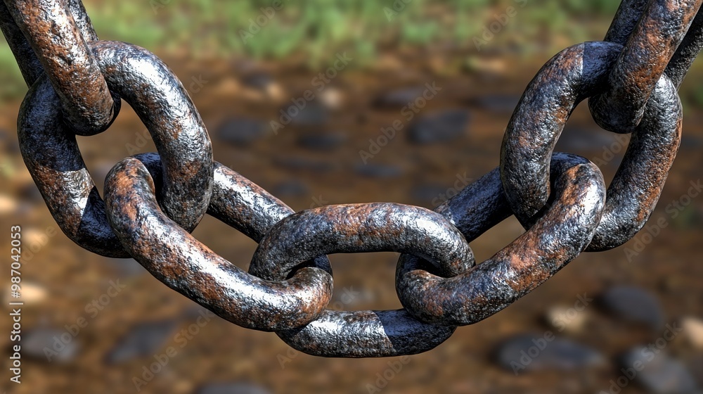 Poster close-up of an old rusty chain showcasing its detailed texture and design, symbolizing strength and 