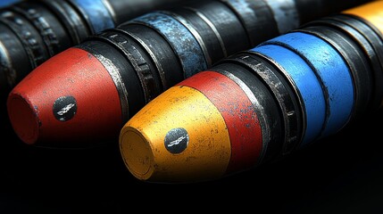 Obraz premium Close-up view of colorful crayons showcasing vibrant hues and textures, perfect for art and education themes.