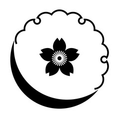 雪月花（せつげつか）。雪輪と三日月と向う山桜を組み合わせた日本の家紋のベクターアイコンイラスト。