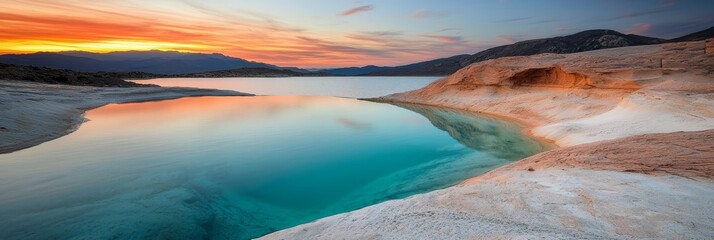  A body of water surrounded by mountains with mountains as a backdrop and clouds in the sky