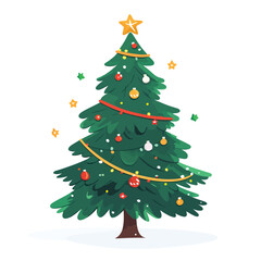 Fototapeta premium Flat 2d vector of christmas tree, winter, decorated, new year