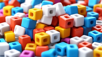 Obraz premium Colorful plastic building blocks arranged in a playful pattern, perfect for children's toys and educational materials.