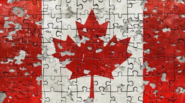 Canada Flag Puzzle on Wooden Background. Happy Canada Day - Powered by Adobe