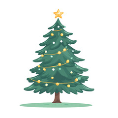 Flat 2d vector of christmas tree, winter, decorated, new year