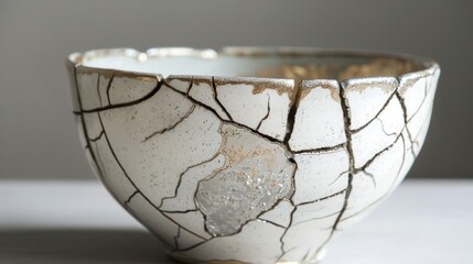 Elegant Cracked Ceramic Bowl on Neutral Background