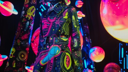 Vibrant Neon Painted Jacket at a Black Light Party