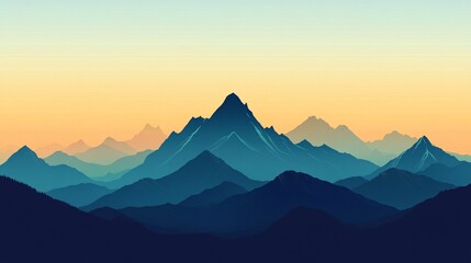 Obraz premium Mountain silhouette at sunset with calm colors