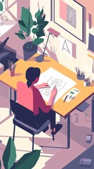 Person drawing art in cozy workspace