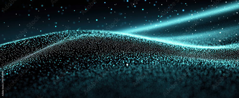 Poster grainy background. a mesmerizing abstract landscape of shimmering particles creating a wave-like eff