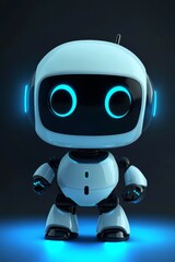 Friendly Futuristic Robot with Blue Lighting Standing Alone