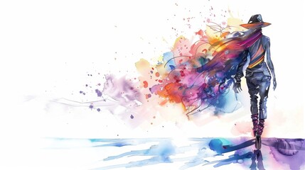 Colorful Watercolor Fashion Illustration of Walking Figures