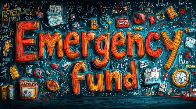 Colorful emergency fund concept with doodles and letters
