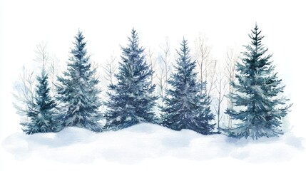 Winter Forest Watercolor Illustration in Serene Blue Tones