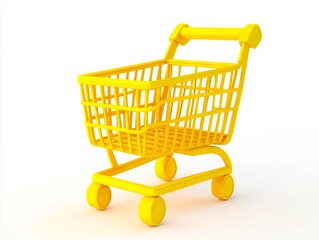 A yellow shopping cart on a white background