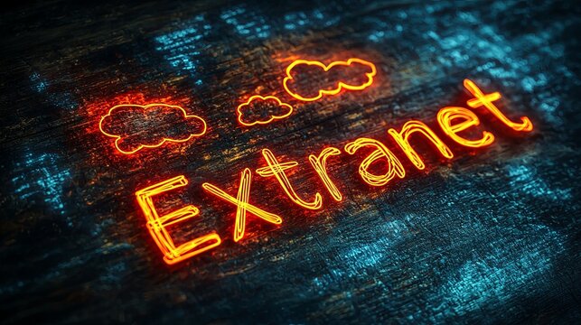 Extranet concept with neon cloud icon and text design