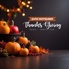 Happy thanks giving day message November greeting social media post pumkin autumn leaves candles (14)