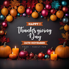 Happy thanks giving day message November greeting social media post pumkin autumn leaves candles (14)