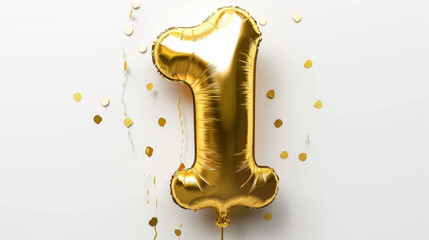 Naklejka premium Golden Number One Balloon on White Background