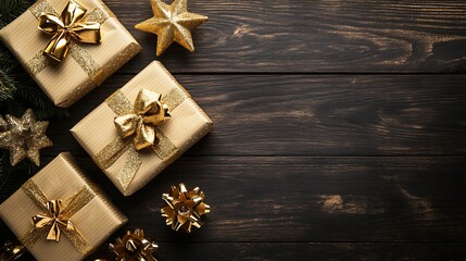 Christmas Presents with Gold Ribbons and Space for Messages