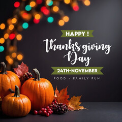 Happy thanks giving day message November greeting social media post pumkin autumn leaves candles (14)