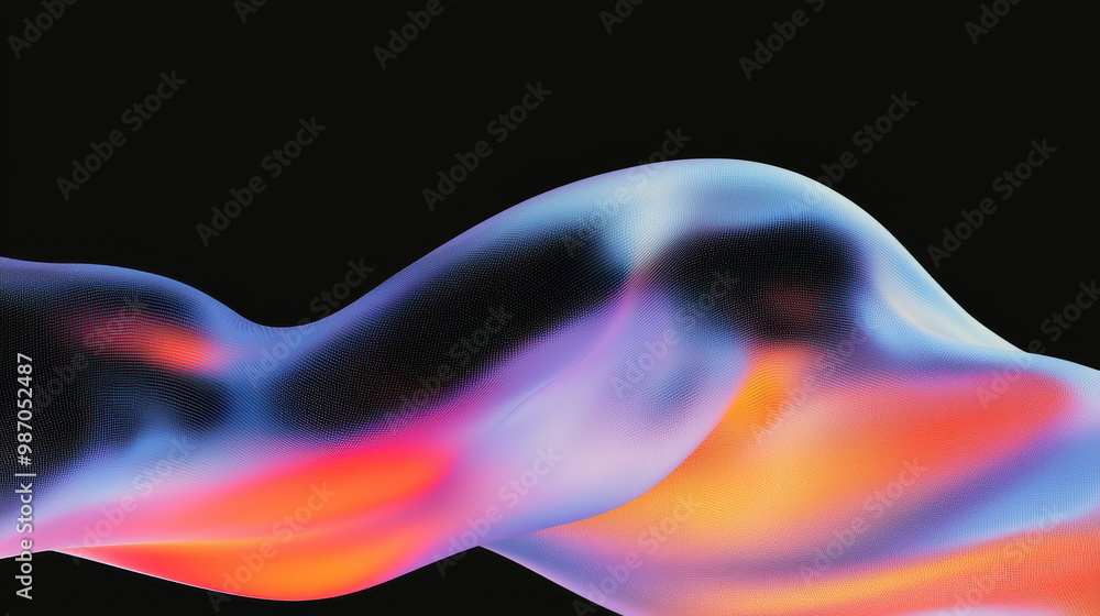 Poster grainy background. a vibrant wave of colorful fluid forms gracefully flowing against a dark backgrou