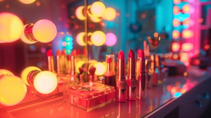 Colorful Makeup Organizer on Vanity Table