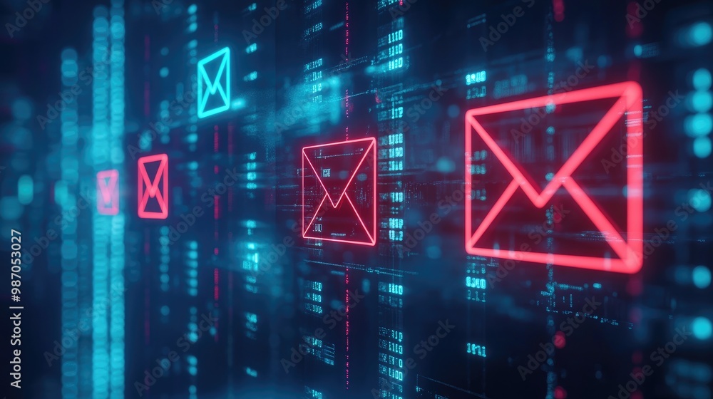Poster an email system displaying phishing detection tools, highlighting suspicious messages with warnings 