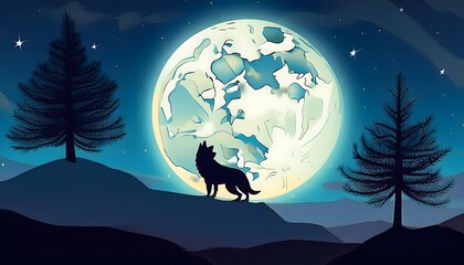Naklejka premium wolf and moon background