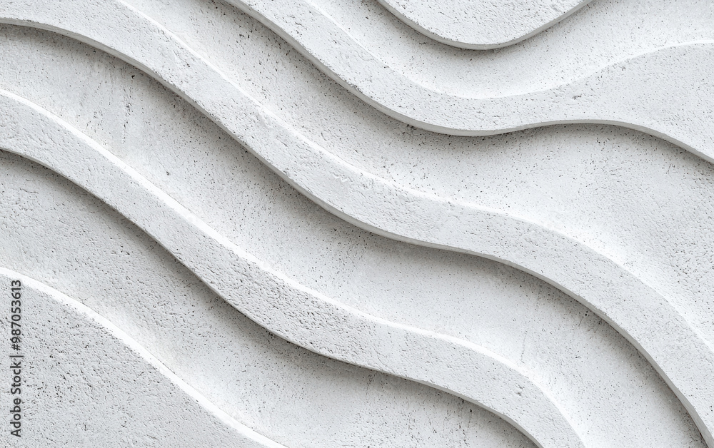 Poster abstract wave patterns create a modern aesthetic in this textured white wall design, perfect for bac