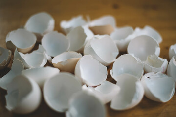 Eggshells on a wooden board