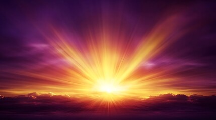 Obraz premium A bright sunrise bursts through dark clouds with dramatic rays of light.