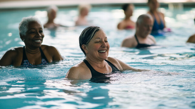 Diverse Group Enjoying Water Aerobics Session