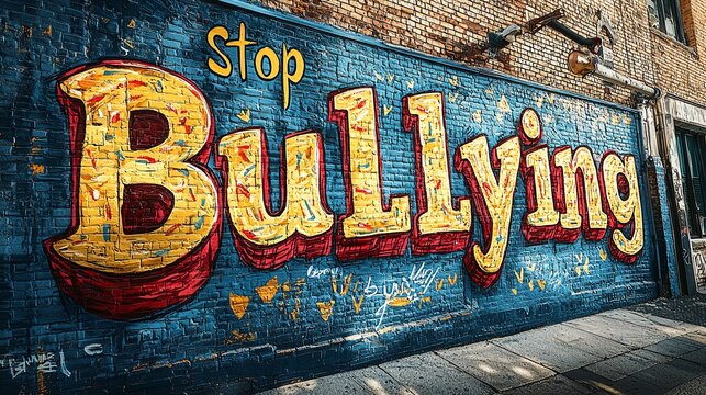 Vibrant street mural with anti-bullying message on urban wall
