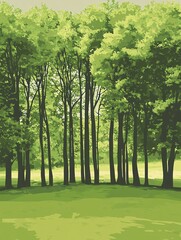 Obraz premium Lush green trees in a serene landscape