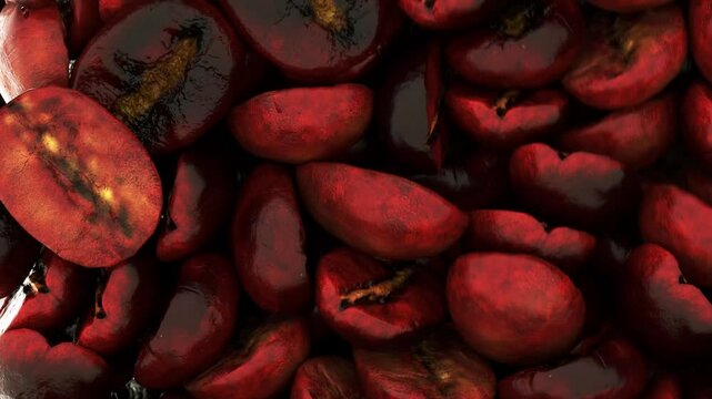 A close-up view of assorted coffee beans, showcasing their rich textures and colors against a dark background.
