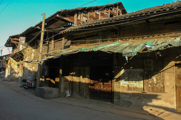 Fototapeta premium The old street in the lakeside town of Dongting Lake, Hunan, China