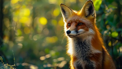 Fototapeta premium A red fox sitting in the middle of a forest