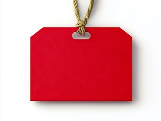 A red price tag with a string attached to it