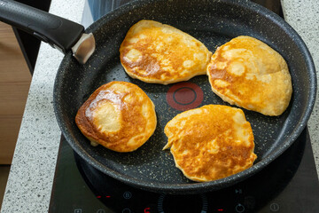 Golden Protein Pancakes: Fitness-Friendly Flapjacks. Nutritious Morning Meal Preparation in Progress