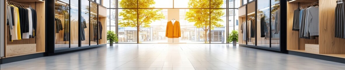 Fototapeta premium A high-end clothing store with customers shopping for Black Friday discounts.