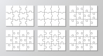 Puzzle grids with 12 pieces. Puzzle infographics set. Jigsaw business chain infographic. Process diagram presentation. Business info graphic with steps, parts. Vector illustration