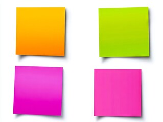 A set of four different colored sticky notes on a white background
