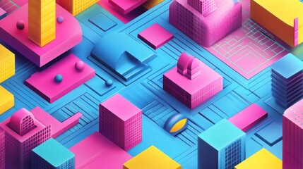 Obraz premium An isometric background with 3D shapes and geometric patterns, creating depth and perspective for modern designs.