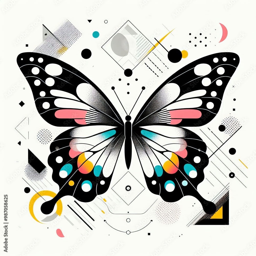Poster this illustration showcases a butterfly in an abstract, geometric style with a blend of vibrant and 