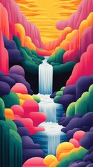 Obraz premium Vibrant waterfall in colorful valley.