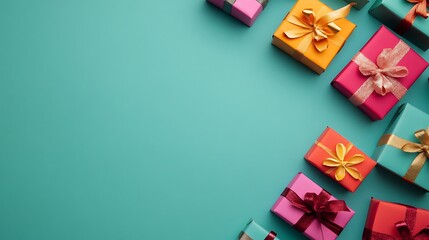 Bright Christmas Gifts with Wide Copy Space for Advertising